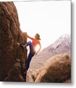 Woman Rock Climbing, Buttermilk Boulders, Bishop, California, Usa #1 Metal Print
