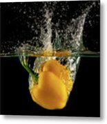 Yellow Bell Pepper Dropped And Slashing On Water #2 Metal Print