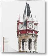 100 Percent Chance Of Snow At 10am -    - Stoughton Opera House Clock Tower In Snowstorm Metal Print