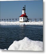 St. Joseph Lighthouse In St. Joseph, Michigan Along Lake Michigan In The Winter #13 Metal Print