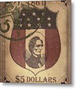 1861 Csa Confederate States Shield - $5 Dollars. - Mail Art Metal Print