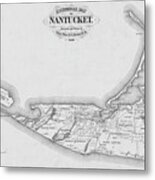 1865 Historical Map Of Nantucket Massachusetts Cape Code Black And White Metal Print