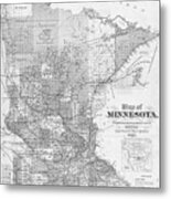 1885 Historical Map Of Minnesota In Black And White Metal Print