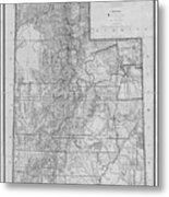 1893 Historic Territory Of Utah Map In Black And White Metal Print