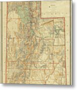 1893 Historic Territory Of Utah Map In Color Metal Print