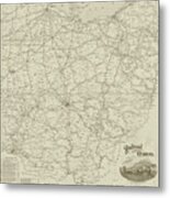 1898 Historical Railroad Map Of Ohio In Sepia Metal Print