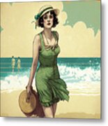 1920s Flapper Woman At The Beach 01 Metal Print