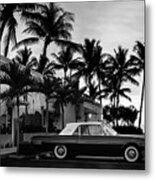 1950s Diner And T-bird Bw Metal Print