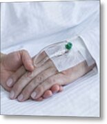 Germany, Freiburg, Woman Holding Hand Of Man In Hospital, Close Up #2 Metal Print