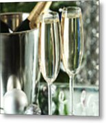 Glasses Of Champagne With Bottle In A Bucket On Background #2 Metal Print