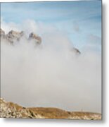 Mountain Landscape With Fog In Autumn. Tre Cime Dolomiti Italy. Metal Print