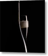 Red Sparking Wine On A Wineglass And Black Wine Bottle. Metal Print