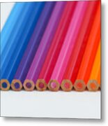 Selective Focus Of Pencil Colours On Near-white Chopping Board #2 Metal Print