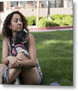 Woman Sitting In Park With Dog On Her Lap #2 Metal Print