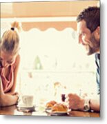 Young Couple Has Breakfast At Italian Café #2 Metal Print