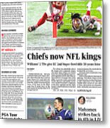 2020 Chiefs Vs. 49ers Usa Today Sports Section Front Metal Print