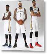 Demarcus Cousins, Jrue Holiday, And Anthony Davis Metal Print