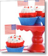 Happy Fourth Of July Cupcakes On Red Stand #3 Metal Print