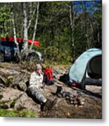 Man Camping At The Riverbank With A Canoe #3 Metal Print