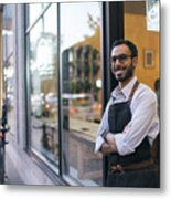 Portrait Of Business Owner Standing Outside Cafe #3 Metal Print
