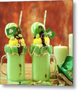St Patrick's Day On-trend Holiday Freak Shakes With Candy And Lollipops. #3 Metal Print