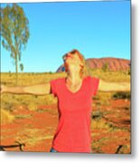 Tourist Woman At Uluru #3 Metal Print