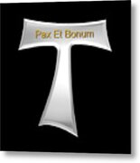 3d Look Franciscan Tau Cross Pax Et Bonum Silver And Gold Metallic Metal Print