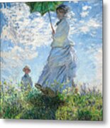 Woman With A Parasol Madame Monet And Her Son By Claude Monet 1875 Metal Print