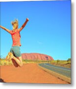 Uluru Woman Jumping #5 Metal Print
