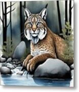 A Beautiful Lynx Cat Resting In The Forest - 02363 Metal Print