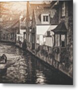 A Boat Trip In Bruges Belgium Vintage Metal Print