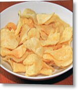 A Bowl Of Salty Kettle Cooked Potato Chips Metal Print
