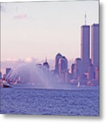 A Fireboat Water Display In Front Of Twin Towers Of The World Financial Center. 1997 Metal Print