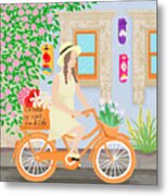 A Girl On A Bicycle Metal Print