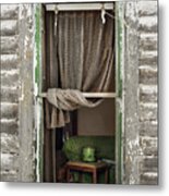 A Glimpse Back -  View Through Broken Window Of Abandoned Nd Farmstead Metal Print
