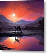 A  Group  Of  Exotic  Endagered  Camel  Walking  In  A    Dd  D  C  Fe  Feedbba By Asar Studios Metal Print