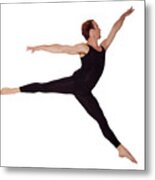 A Male Ballet Dancer Does A Grand Jete? In An Arabasque Position, Side View., Metal Print