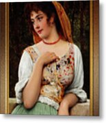A Pensive Beauty By Eugen Von Blaas Classical Art Reproduction Metal Print