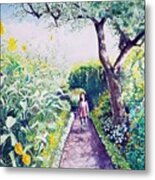 A Stroll By The Sunflowers Metal Print
