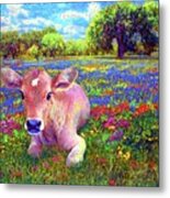A  Very Content Cow Metal Print