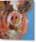 A Vibrant Painting Of A Piglet On Blue Metal Print