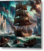 A Whaling Expedition In The Arctic, With Icebergs And Auroras Metal Print