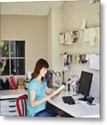 A Woman Works From Her Home Office Metal Print