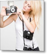 A Young Woman Taking Pictures Metal Print