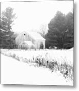 Abandoned Barn Winter Fog Metal Print