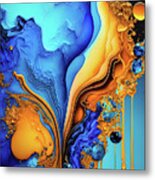 Abstract Art Alcohol Ink Style 02 Blue And Gold Metal Print