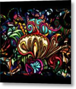 Abstract Chameleon On Red Mushrooms, Swirly Colorful Metal Print