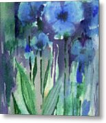 Abstract Floral Watercolor Painting Ultramarine Blue Flowers Metal Print