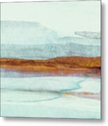 Abstract Pastel Ink Landscape In Blue Teal And Brown - Morning Lake Metal Print