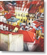 Abstract Red Rooftops Of Old Alfama Lisbon Metal Print